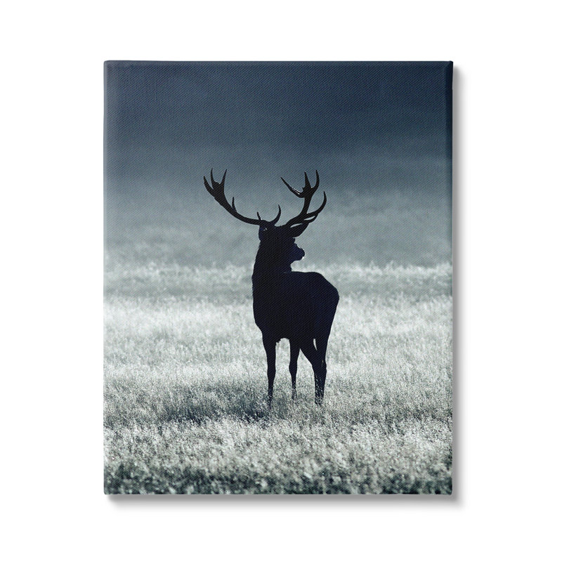 «Tranquil Deer Silhouette Foggy Winter Field Landscape» par Incado - photographie, Toile tendue, H 20 po x l 16 po x P 1,5 po