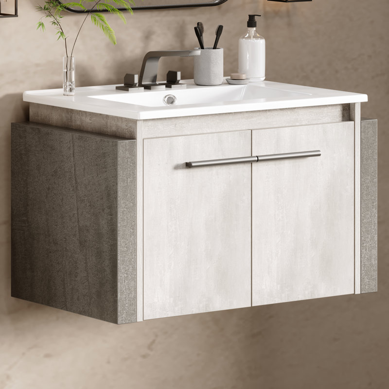 Balconera 26'' Single Bathroom Vanity With Ceramic Top, Light Gray/Black