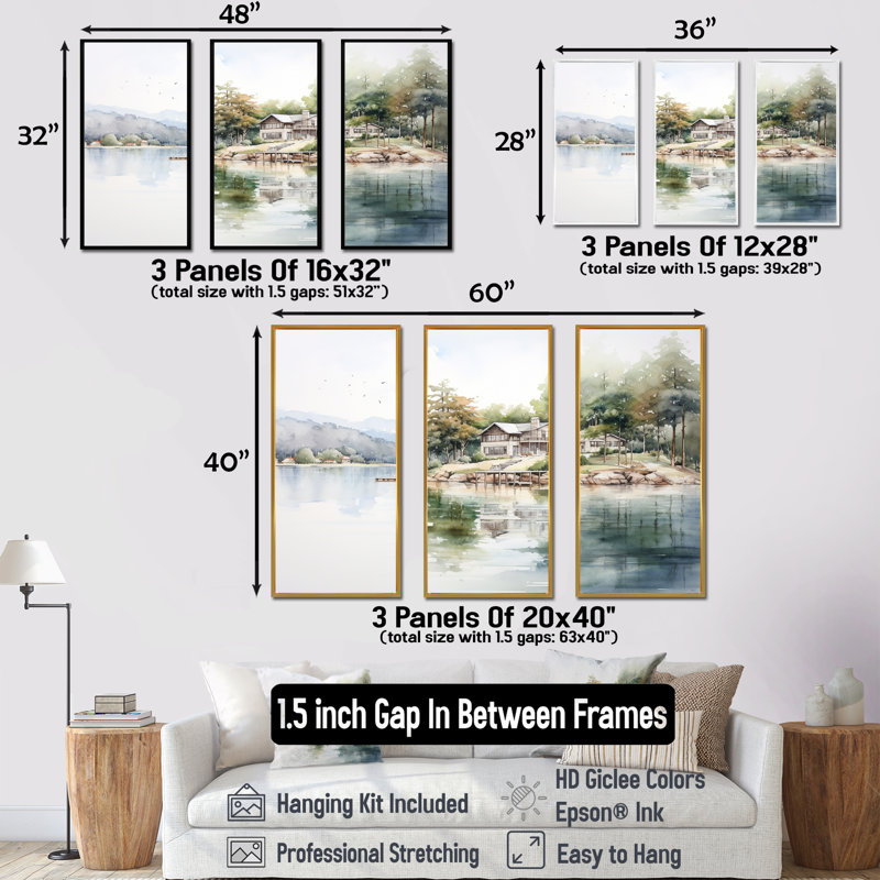 Ensemble d'art mural Lake House, H 28 po x l 36 po x P 1 po, Cadre flottant blanc