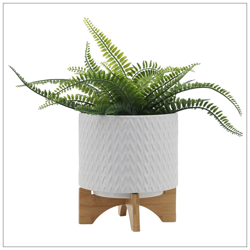 CHEVRON PLANTER W/ STAND, WHITE, 10" H x 8" W x 8" D