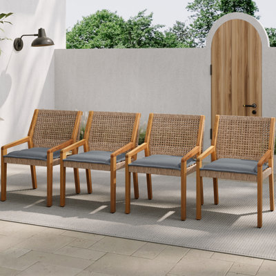 Ensemble de 2 chaises de salle à manger de patio modernes en osier de bois d'acacia pour terrasse