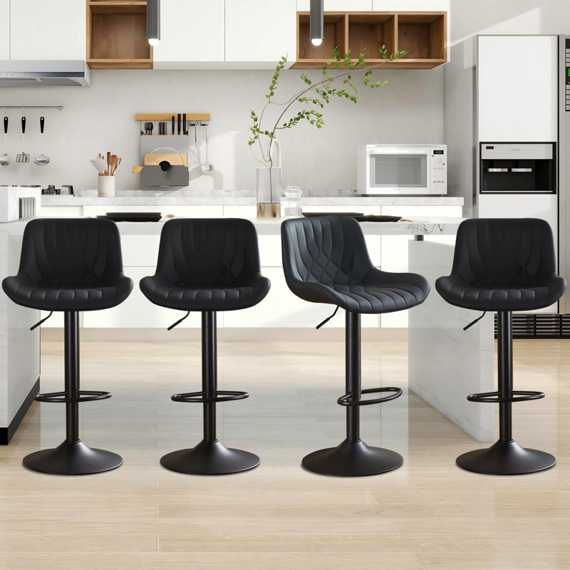 Adjustable Height And Modern Design Swivel Set Of 4 Crouch For Kitchen Island, Black
