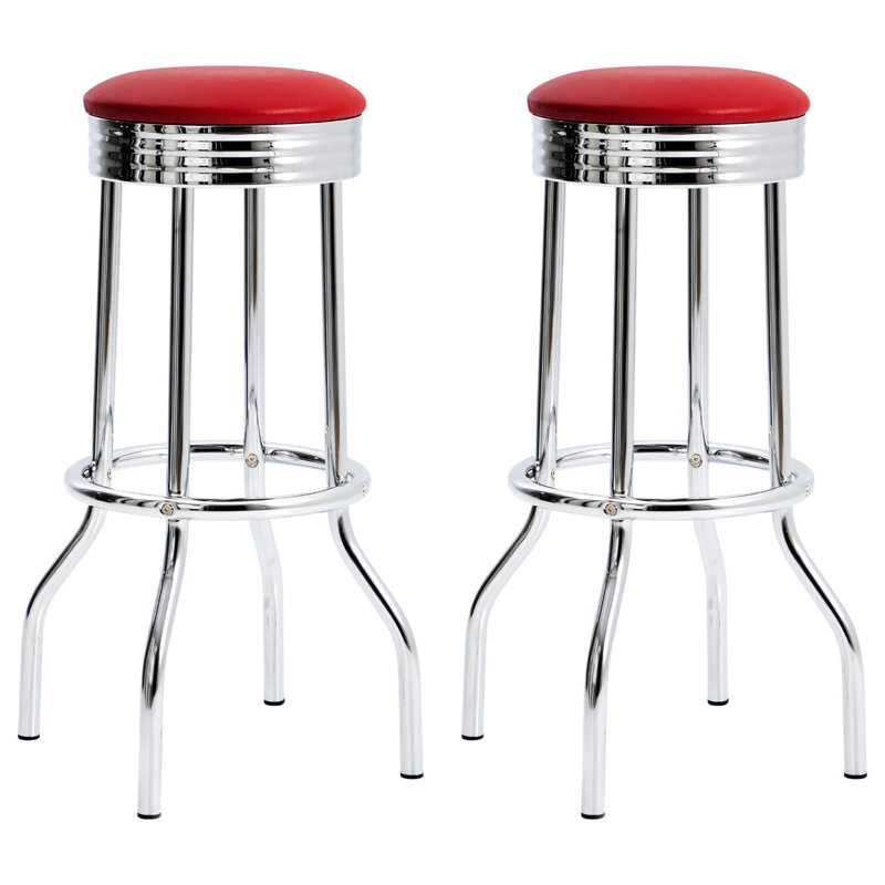 2 tabourets de bar rouges - Diner rétro avec coussin et hauteur, Rouge