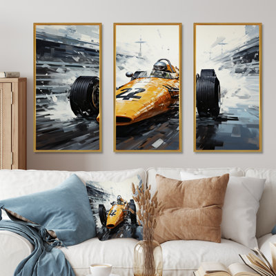 Jaune et noir rétro Grand Prix, voiture de course I - course, art mural