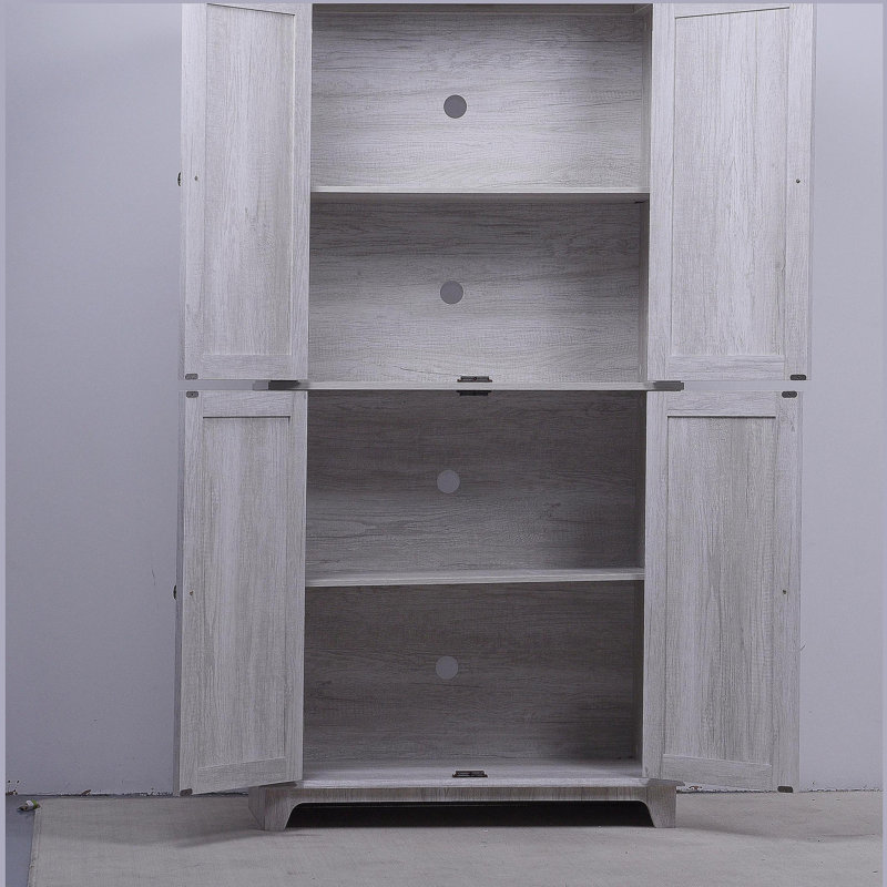 Armoire de rangement en miroir à quatre portes avec tablettes réglables, servant à la fois de vitrine et de bibliothèque