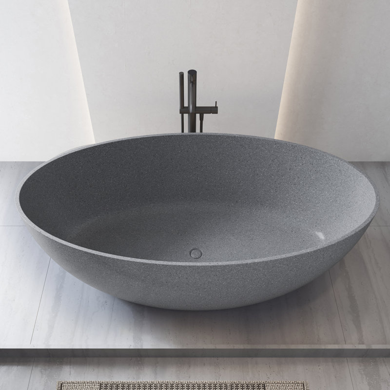 63'' Terrazzo Freestanding Solid Surface Outdoor Soaking Stone Bathtub Concrete