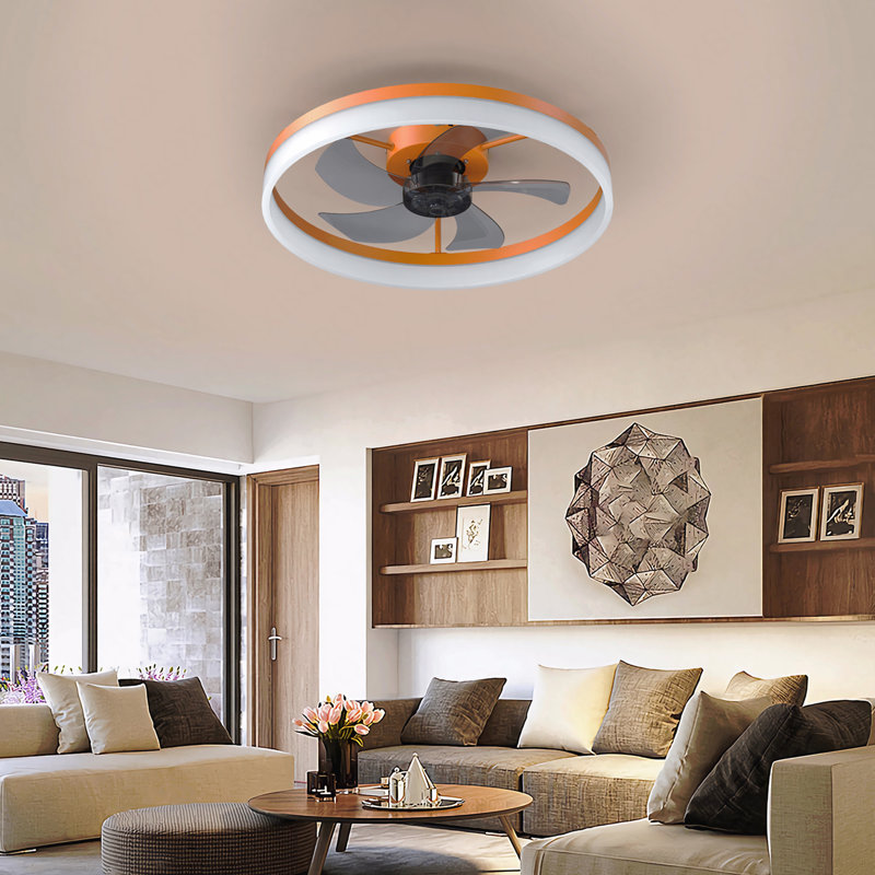 Ventilateurs de plafond avec lumières à DEL à intensité variable, installation encastrée de ventilateurs de plafond minces et modernes (orange)