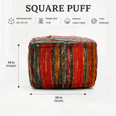 Square Pouf Ottoman,Handmade Floor Cushion Puff Seat Boho Square Pouffe, Footstool & Accent Seating for Living Room, Bedroom & Lounge