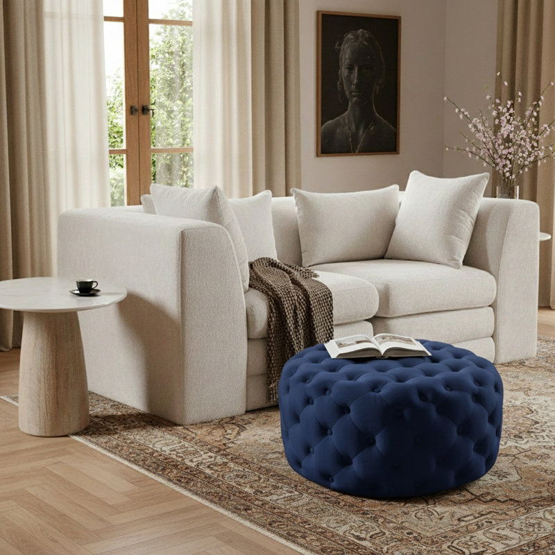 Repose-pieds rond 36 po Plattsburgh, Velours marine