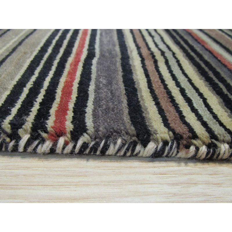 Galiano Black Handmade Wool Area Rug, Rectangle 3' x 5'