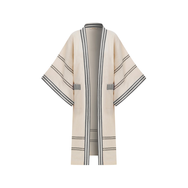 Peshtemal Kutnu Trim Kimono, Black/Cream