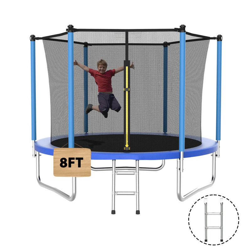 Trampoline extérieur rond de 8 pi avec filet de sécurité, échelle et structure en acier galvanisé