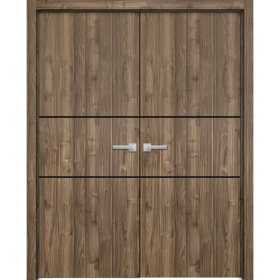 Portes doubles françaises robustes Planum 0014 en noyer massif, cadre et moulures, portes de placard/chambre à coucher robustes 48 po x 80 po (2 x 24 x 80)