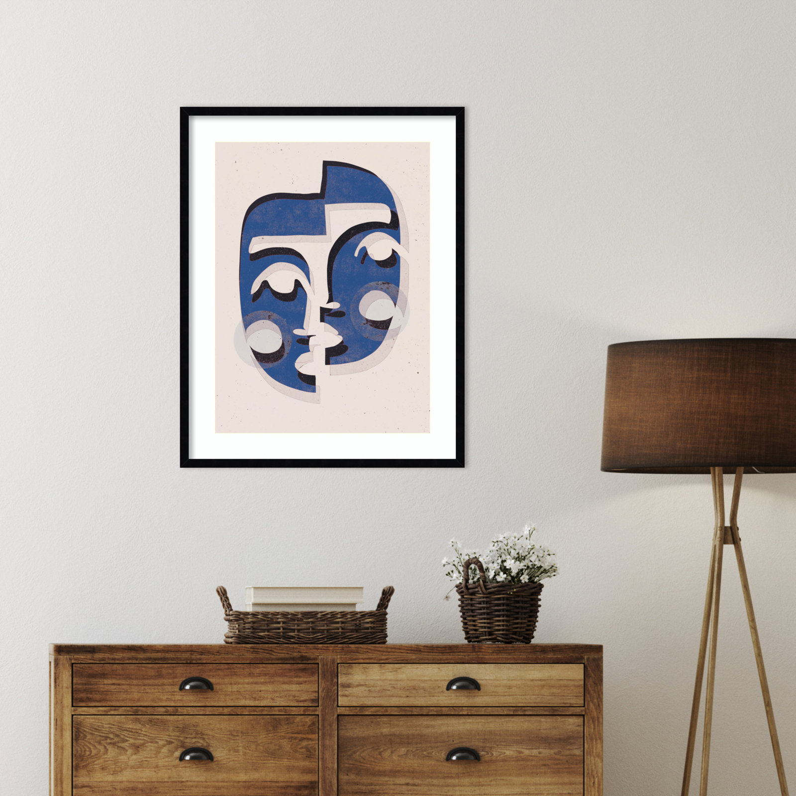 Galya "The Blue Mask" Print by Treechild, 33" H x 26" W, Black