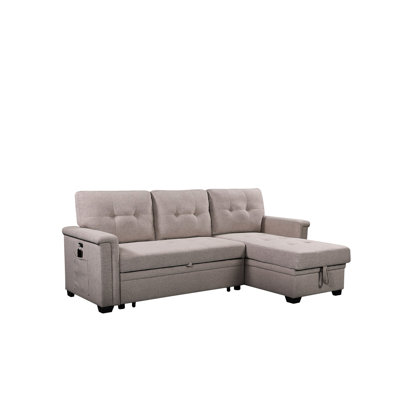 84" Sectional With , Storage Chaise & 3 Seat Capacity Gray Sleeper Reversible Bed
