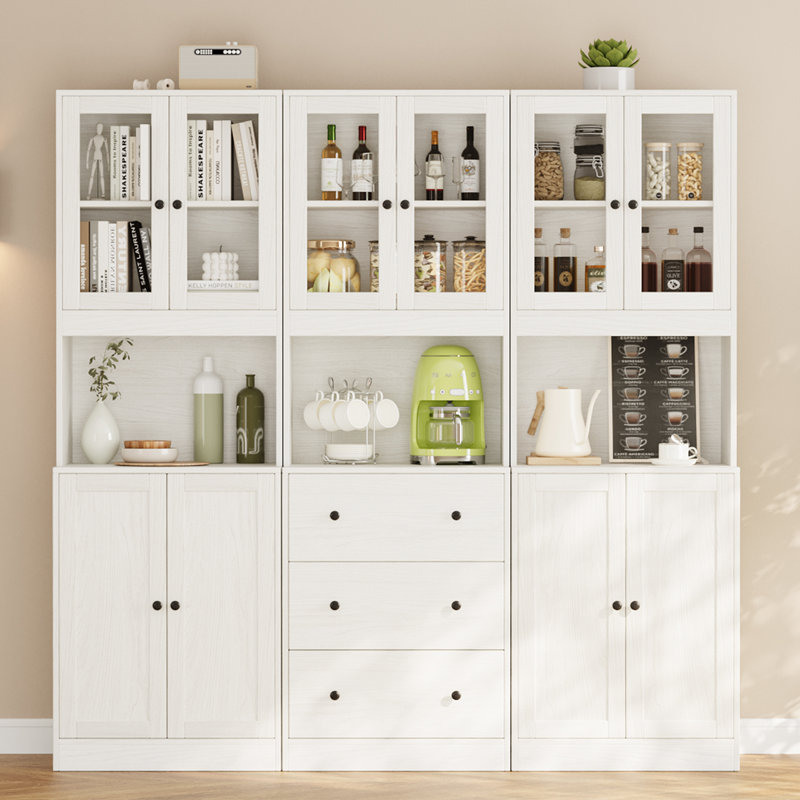 Book Cabinet Storage Bookcase, 5-Tier Modern Bookshelves With 3 Large Drawer And Glass Door(A+2B), White