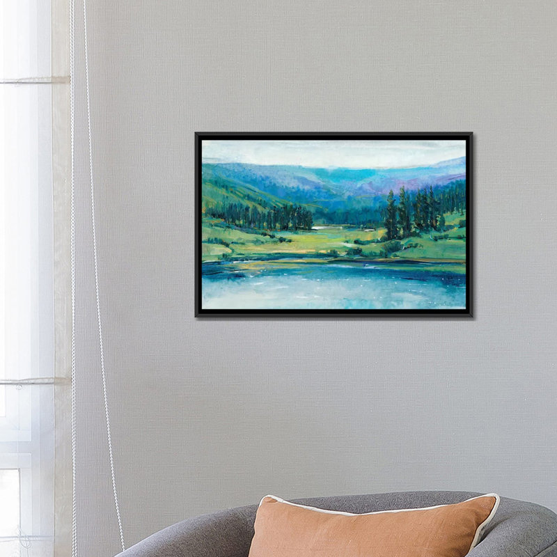 « mountain lake i », reproduction de peinture à l’aquarelle sur toile tendue, H 18 po x l 26 po x P 1,5 po, Pas de tapis