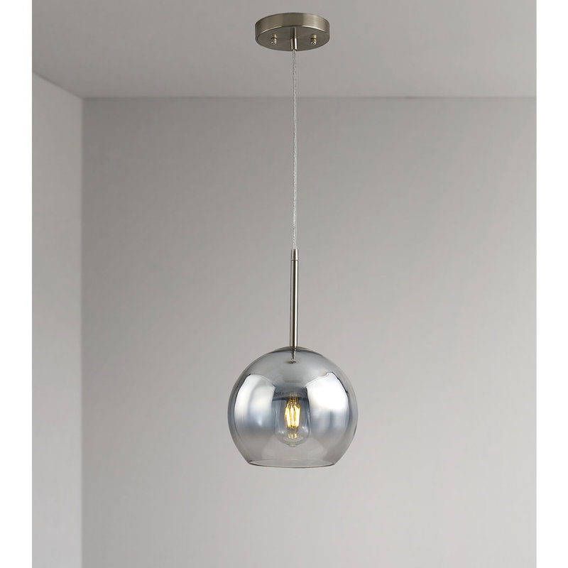 Luminaire suspendu en verre Melveen Globe, Nickel brossé, Chrome