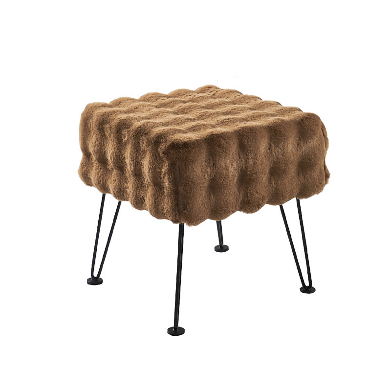 Upholstered Ottoman, Taupe Faux Fur