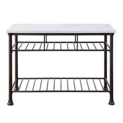 Freyja Kitchen Island, White Cultured Marble Top & Gray Finish