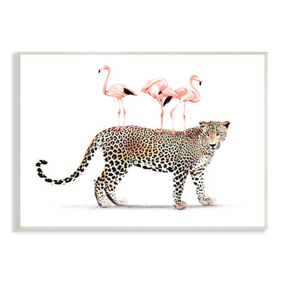 Flamants roses empilés sur un léopard, safari tropical, animaux XXL tendus sur toile par Ziwei Li