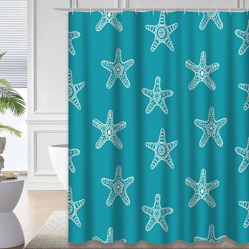 Rideau de douche imperméable à l'eau avec étoile de mer et 12 crochets, L 72 po x l 84 po