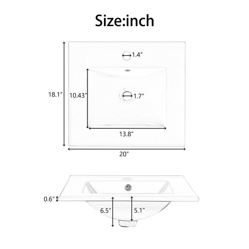 Meuble-lavabo autoportant de 20 po avec lavabo en céramique et support de porte, Black