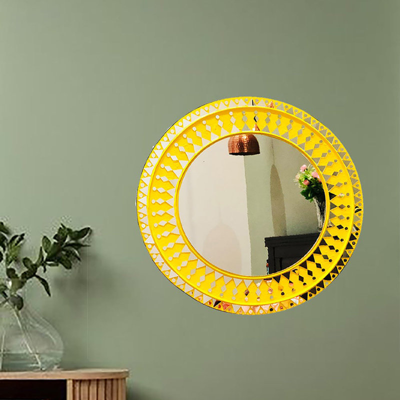 Art mural miroir fait à la main Courtnay, Jaune