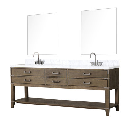 Double 36 po Miroir de salle de bain en chêne gris avec miroir et plateau poli à la main avec miroir