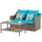 Outdoor Brown Wicker PE Rattan Patio Sofas Double Couch Set With Coffee Table Couch Cushion-597001707