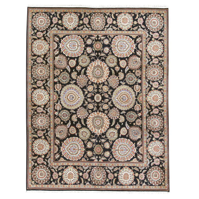 Tapis noir noué à la main de haute qualité