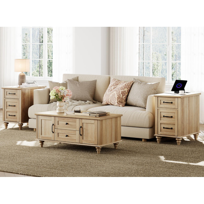 Scarlett Adoniah 3 - Piece Living Room Table Set, Oak/Oak