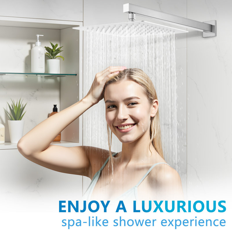 Rain Shower Head, Ultra Thin 10 Inch High Pressure Square Stainless Steel Rainfall Shower Head with 360° Rotation Waterfall for Full Body Coverage, Brush Nickel