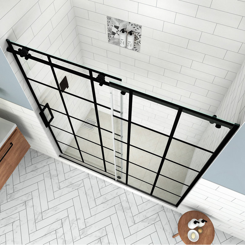 Porte de douche à porte coulissante simple sans cadre l 68 à 72 po x H 80 po Kamaya par EnduroShield, Vers la gauche