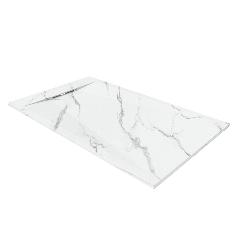 Base de douche en marbre Carrara avec seuil bas et surface antidérapante, White, 1" H x 59.06" W x 35.43" D