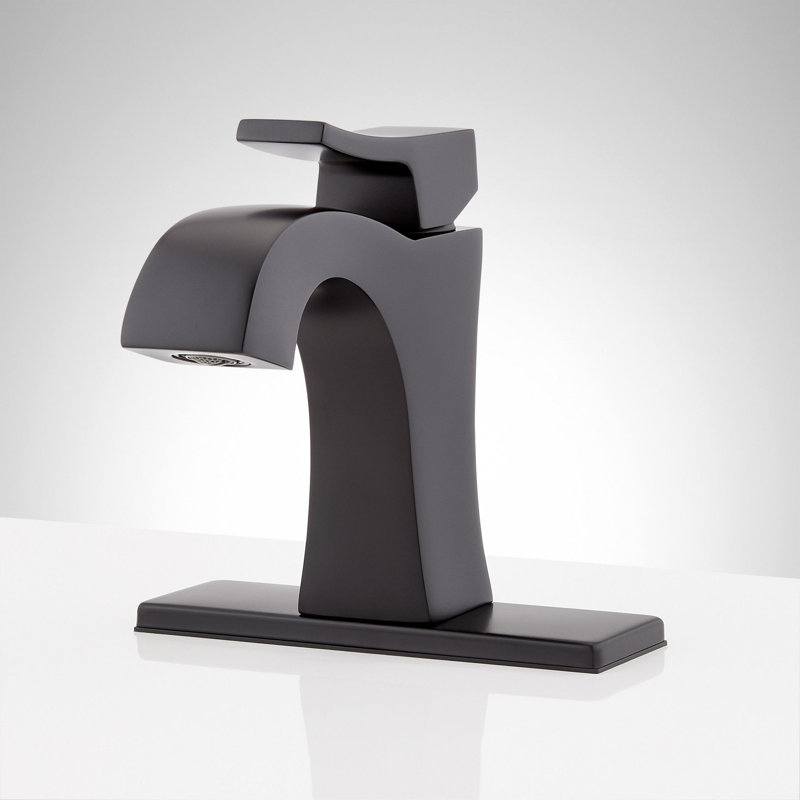 Robinet de salle de bain monotrou 1,2 GPM avec poignée levier en métal et bonde escamotable Vilamonte, Noir mat