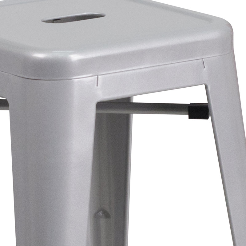 Nieva Commercial Grade Backless Indoor-Outdoor Stool with Square Seat, Glossy Silver, Counter Stool (24” Seat Height), 1