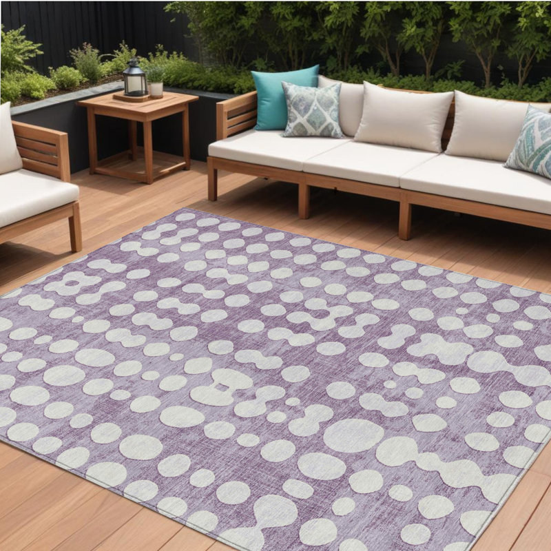 Tapis intérieur lavable abstrait mauve et ivoire 8 pi x 10 pi