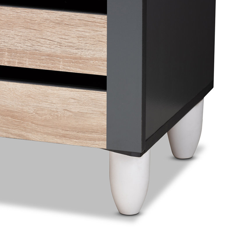 Adamstown 14 Pair Shoe Storage Cabinet, Oak/Dark Gray