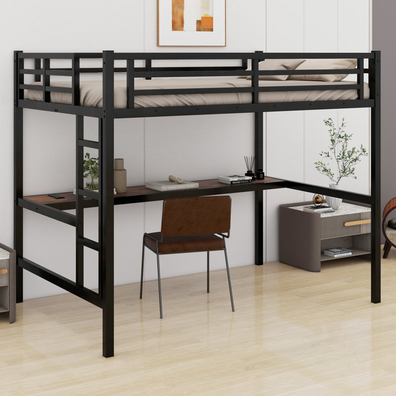 Metal Loft Bed With Power Outlet And LED Lighted