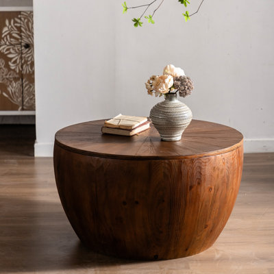 31.50"Vintage Style Bucket Shaped Coffee Table With Storage Function, For Office, Dining Room And Living Room