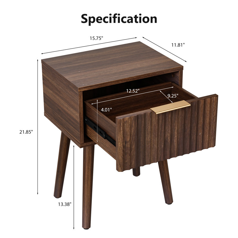  15.7" W Walnut Side Table 2pcs, Walnut