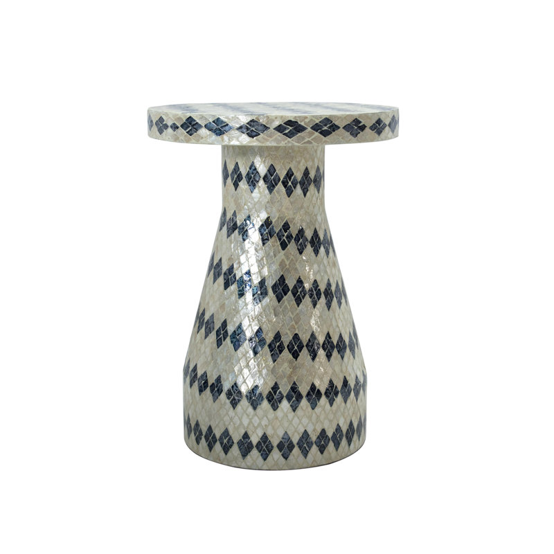 Halio Shell Mosaic End Table, Blue Checkered
