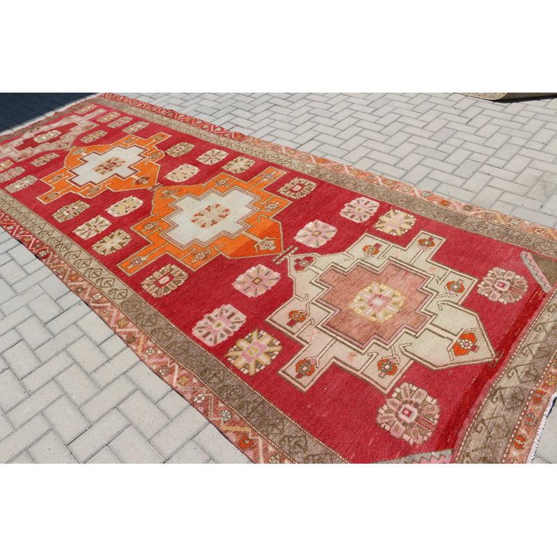 Tapis rouge turc fait à la main et parfait pour la cuisine et le couloir