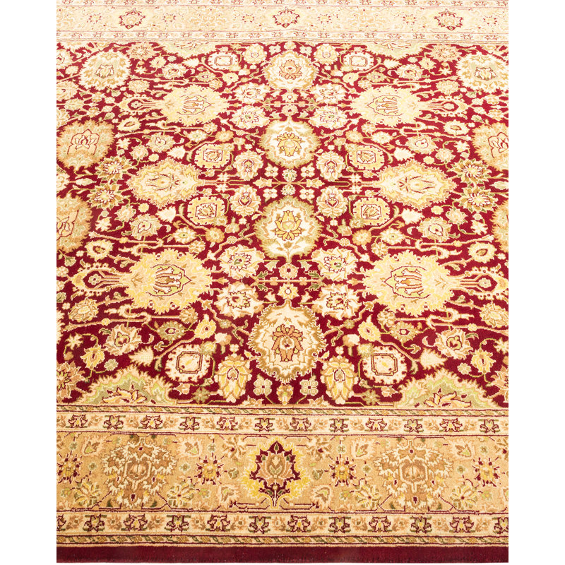 Hand-Knotted Red and Beige Wool Rectangular Area Rug