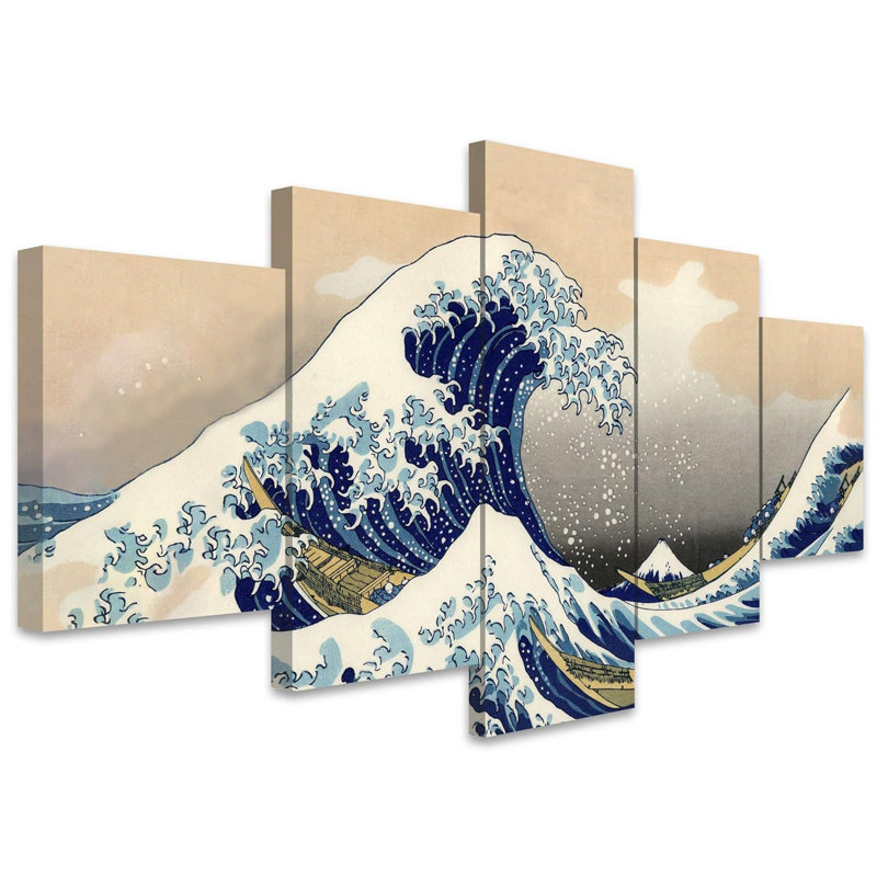 «Famous Artwork The Great Wave off Kanagawa» par Katsushika Hokusai - 5 pièces sur toile tendue