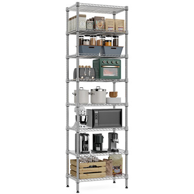 8-Tier Heavy Duty Metal Wire Shelving Unit, Adjustable Chrome Storage Rack for Pantry, Laundry Room, Bathroom, Kitchen, Closet, and Garage, 23.6" W x 13.8" D x 79.5" H