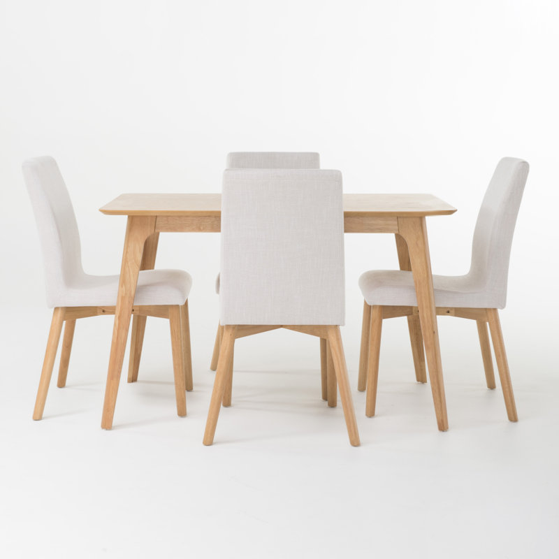 Ensemble repas pour 4 personnes Babala, Beige clair, Chêne naturel