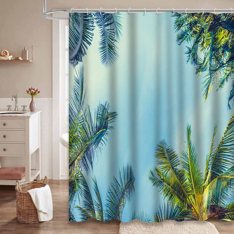 Palmier de noix de coco rétro, ciel, été, plage abstraite, mer avec 12 crochets, L 72 po x l 84 po
