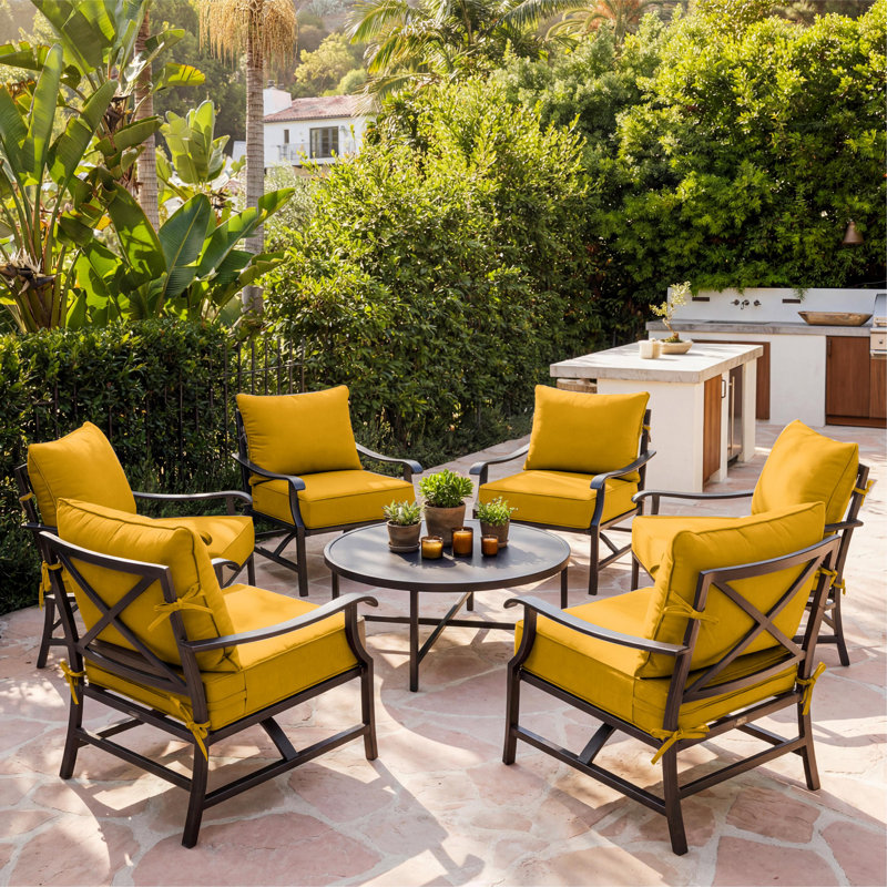 24"W X 24"D Outdoor Deep Seating Cushions 6.5” Indoor/Outdoor Seat And Back Cushion, Cushions Only, Yellow, Set of 6